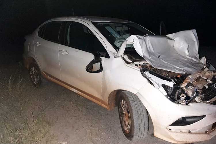 Mulher bate carro contra vaca solta na BR-122 em Guanambi