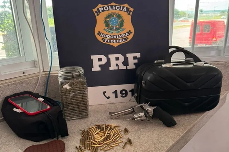 Cão farejador encontra arma, munições e drogas na BR-116 em Vitória da Conquista