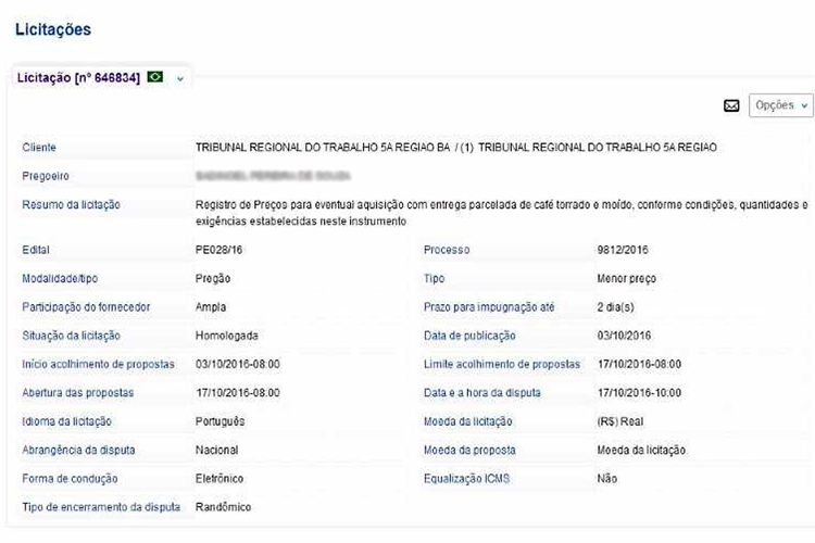 TRT-BA cancela compra de café a R$ 73 por quilo