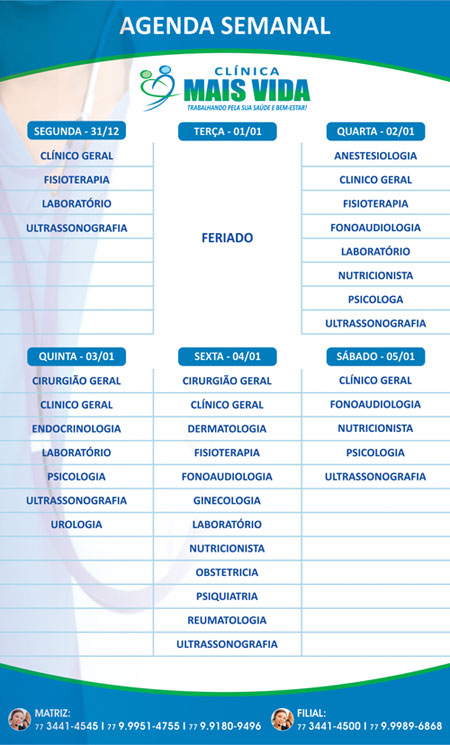 Confira os especialistas da semana na Clínica Mais Vida em Brumado