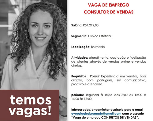 CDL informa sobre vaga de emprego para consultor de vendas em Brumado