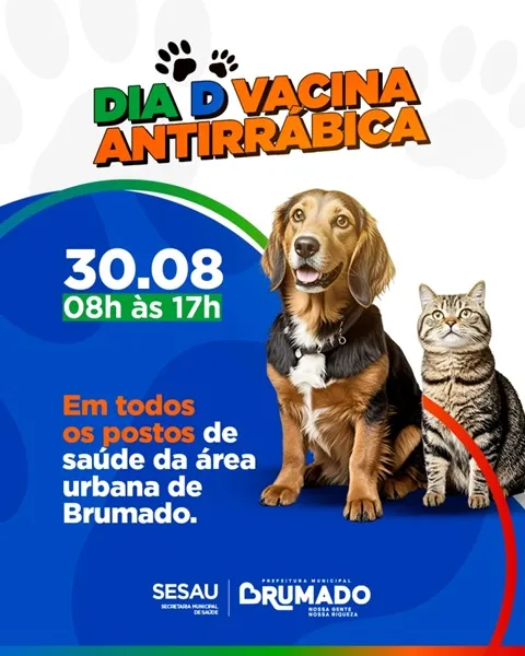 Dia D de vacinação antirrábica acontece em Brumado no dia 30 de agosto