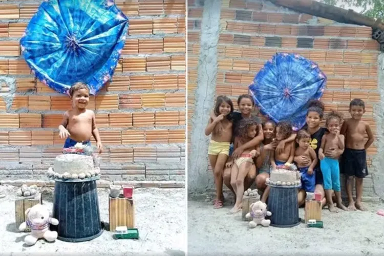 Menino comemora aniversário com bolo e docinhos de areia e comove web