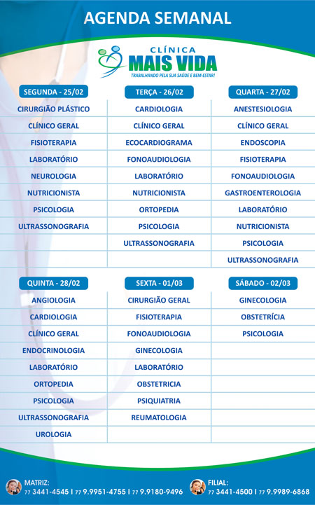 Confira os especialistas da semana na Clínica Mais Vida em Brumado