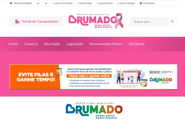 Site oficial da Prefeitura de Brumado apresenta interface em alusão ao Outubro Rosa