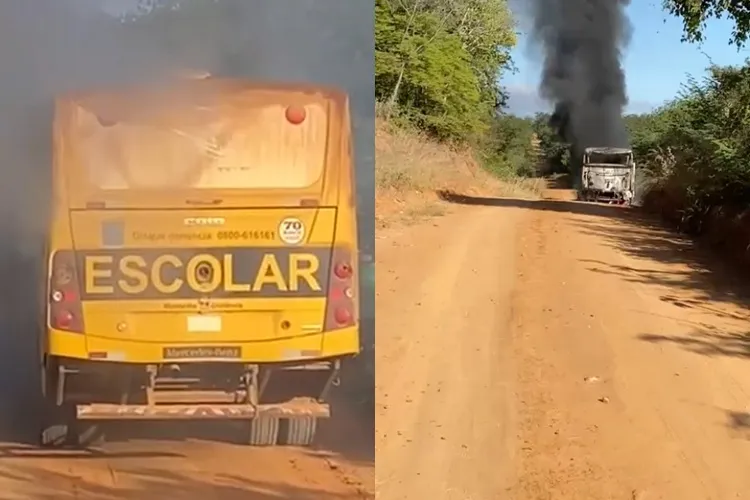 VÍDEO: Ônibus de transporte escolar é destruído por chamas em Rio do Antônio