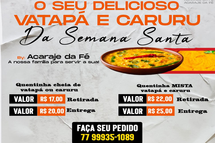 Brumado: Sexta-feira da Paixão tem porção de vatapá e demais iguarias no Acarajé da Fé