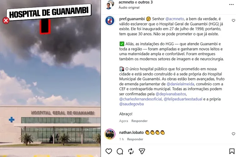 Prefeitura de Guanambi desmente ACM Neto após vídeo sobre hospital: 'Já existe'