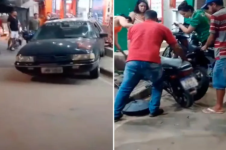 Vídeo: Carro sem freio de mão desce rua sozinho e atinge três motos em Anagé