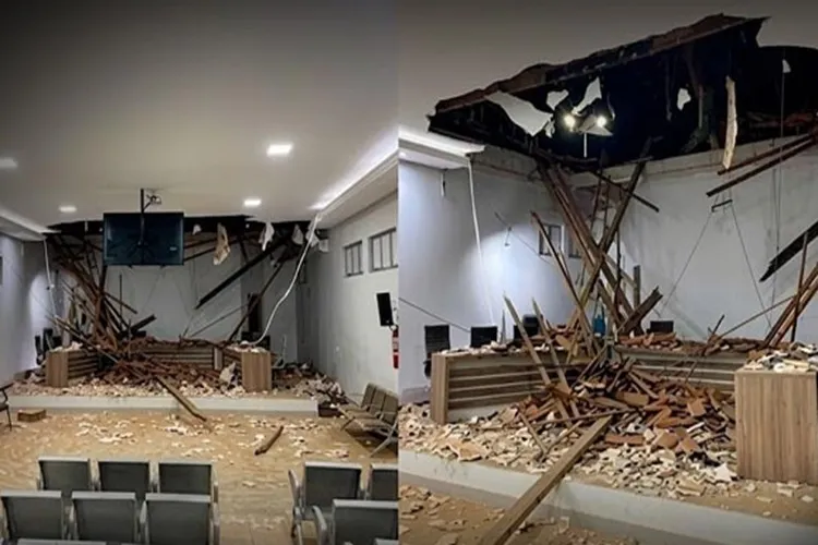 VÍDEO: Sem chuva ou vento, teto da Câmara de Palmas de Monte Alto desaba