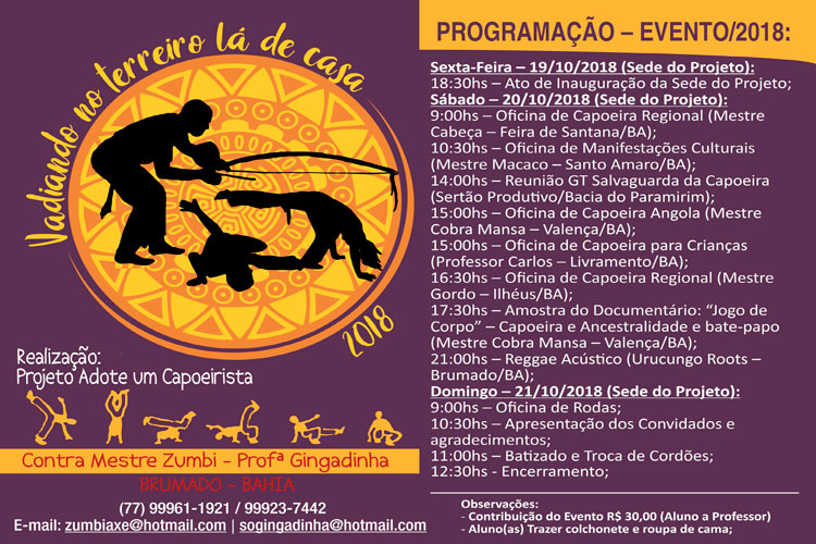 Projeto Adote um Capoeirista promove evento cultural durante o final de semana em Brumado