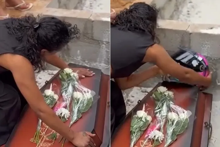 VÍDEO: Com capacete em cima de caixão, mãe chora e se despede de filho de 16 anos em Brumado