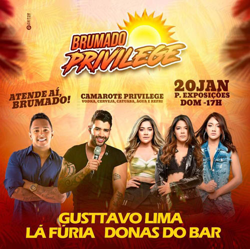 Brumado Privilege terá shows de Gusttavo Lima, Lá Fúria e Donas do Bar