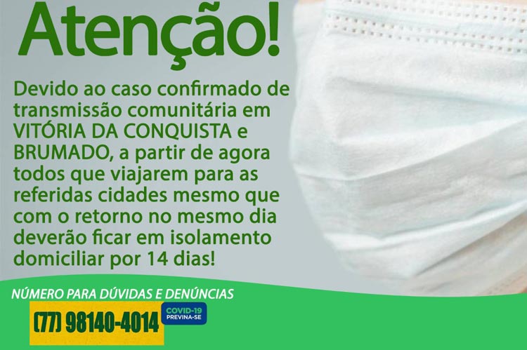 Prefeitura de Ituaçu impõe restrições para pessoas que viajarem para Brumado e Vitória da Conquista