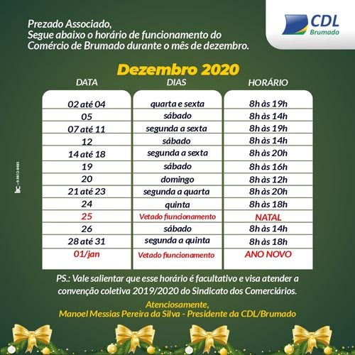 Comércio de Brumado funcionará em horário especial neste mês de dezembro