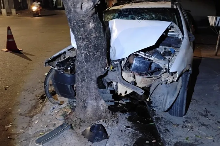 Guanambi: Carro bate em árvore e deixa quatro feridos, entre eles duas crianças