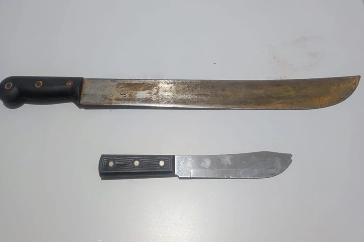 Homem é preso com armas brancas após agredir companheira em Souto Soares