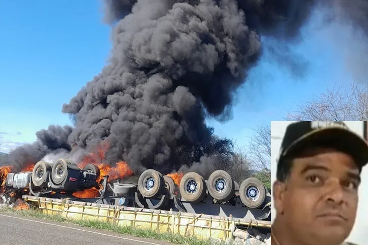 Motorista de Tanhaçu morre após carreta tombar e pegar fogo na BA-026