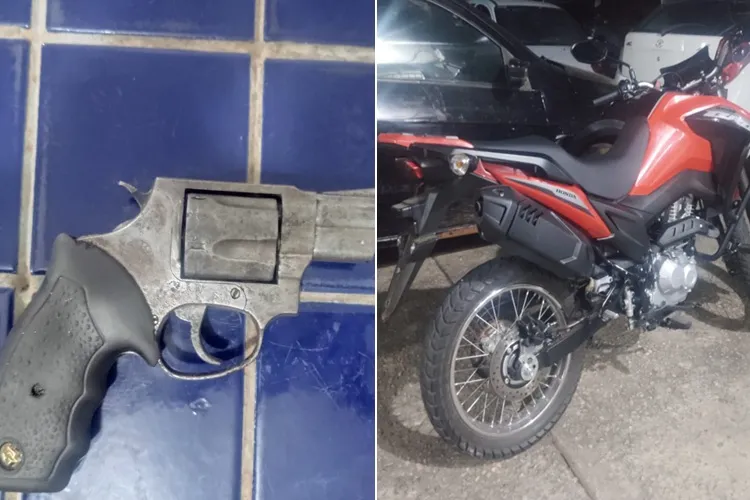 Brumado: PM prende suspeitos de pilotar moto roubada e tentar dispensar revólver no mato