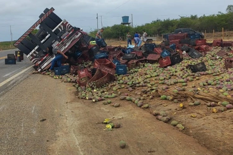 Caminhão perde controle e motorista fica ferido em acidente na BR-030, em Caetité