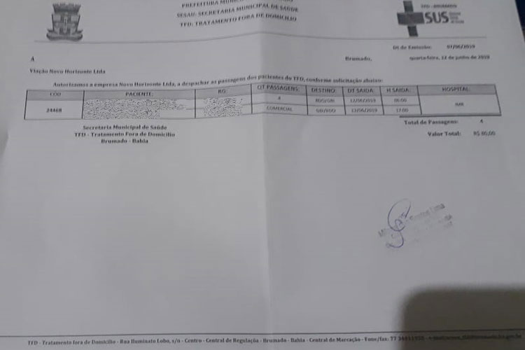 Brumado: Débito faz Novo Horizonte negar passagens a pacientes da rede pública municipal