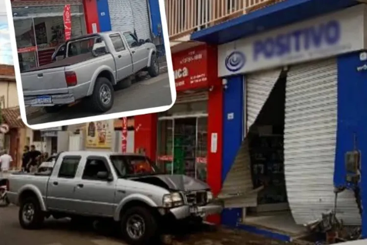 Veículo desgovernado destrói fachada de loja de informática em Brumado