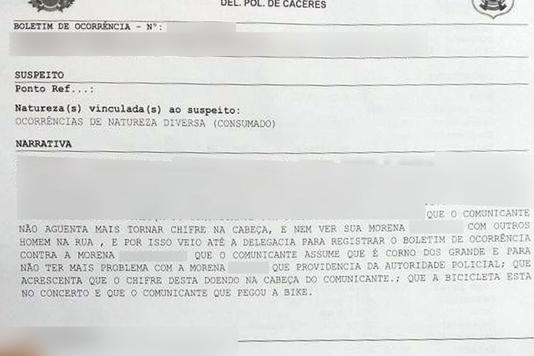 Homem registra boletim de ocorrência por não aguentar mais ser traído