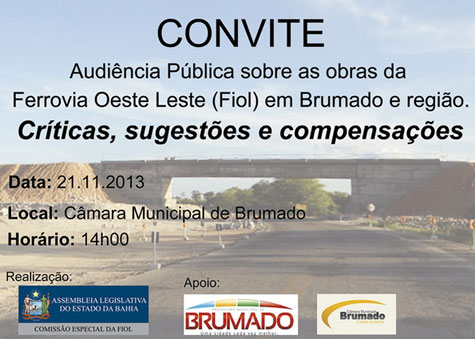 Brumado: Audiência Pública sobre a Fiol promete atrair população de toda a região