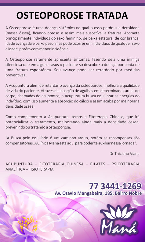 Osteoporose é tratada na Clínica Maná