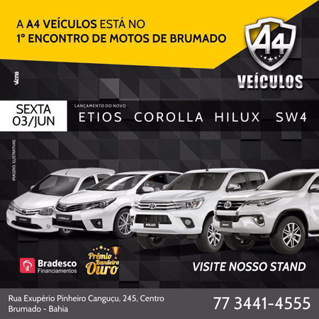 A4 Veículos terá um estande para visitação no I Encontro de Motos de Brumado