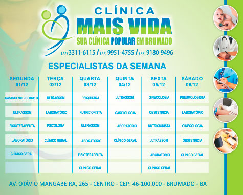 Confira os especialistas da semana na Clínica Mais Vida