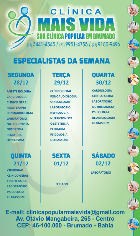 Confira os especialistas da semana na Clínica Mais Vida