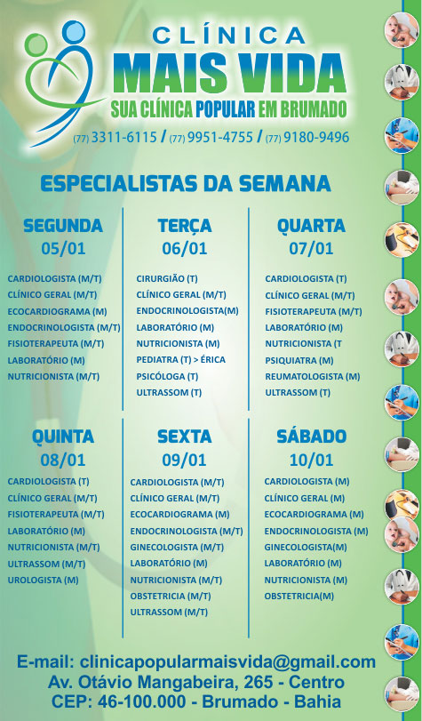 Confira os especialistas da semana na Clínica Mais Vida