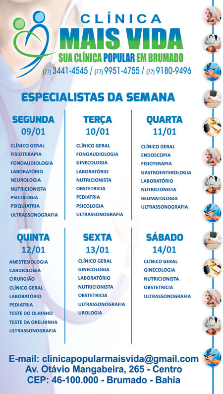 Confira os especialistas da semana na Clínica Mais Vida