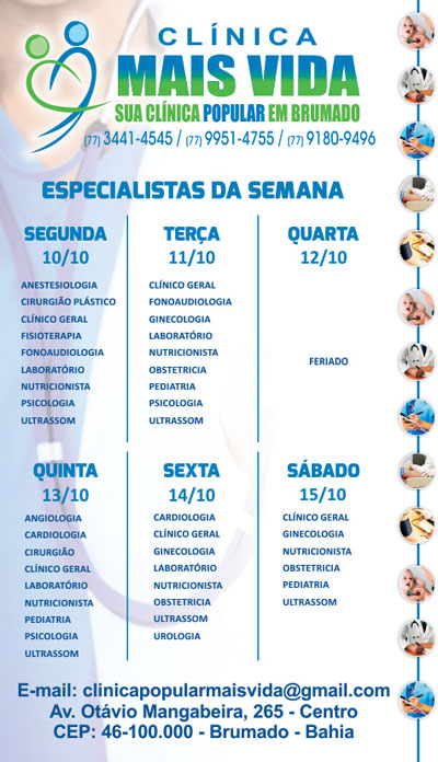 Confira os especialistas da semana na Clínica Mais Vida