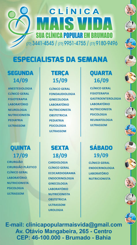 Confira os especialistas da semana na Clínica Mais Vida