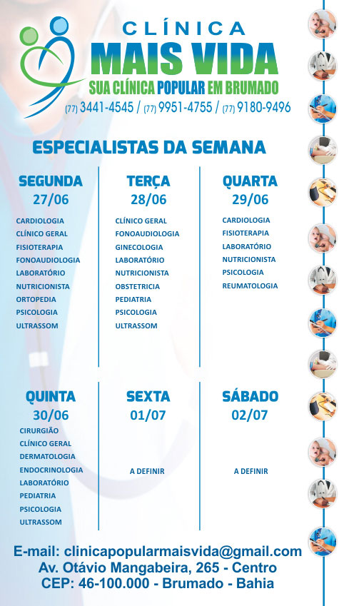 Confira os especialistas da semana na Clínica Mais Vida