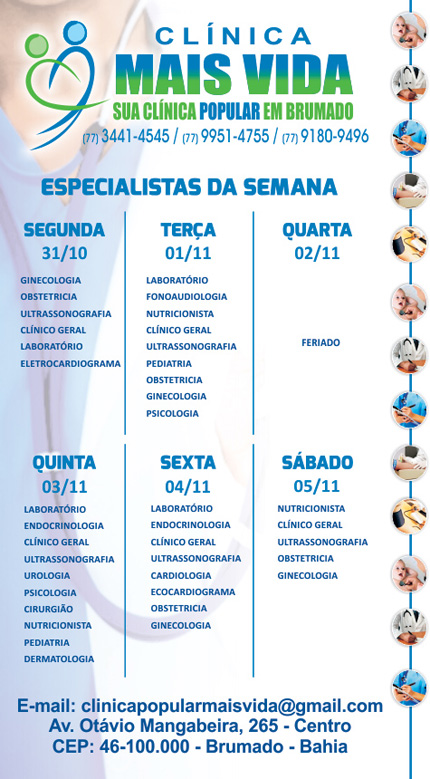 Confira os especialistas da semana na Clínica Mais Vida