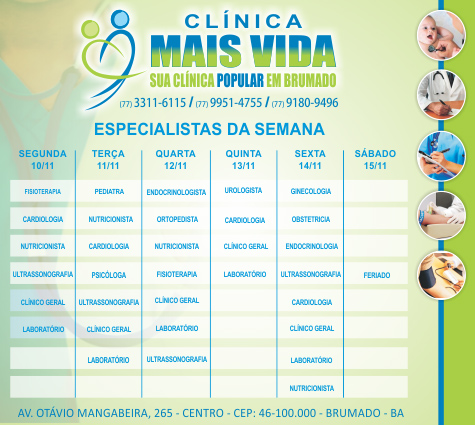 Confira os especialistas da semana na Clínica Mais Vida