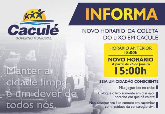 Caculé: Coleta de Lixo funcionará em novo horário a partir do dia 26