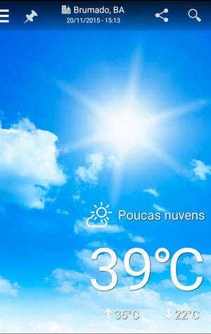 Mesmo com alta temperatura, a previsão é de pancada de chuva ainda hoje (20) em Brumado