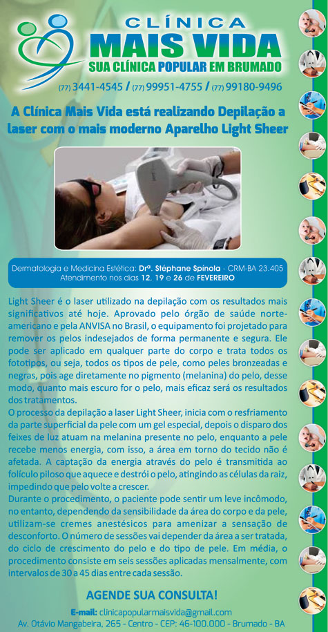 Depilação a Laser é na Clínica Mais Vida em Brumado