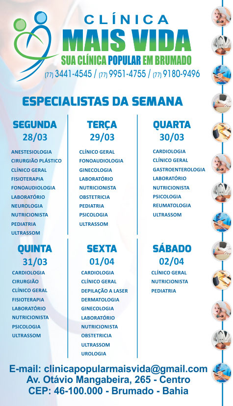 Confira os especialistas da semana na Clínica Mais Vida