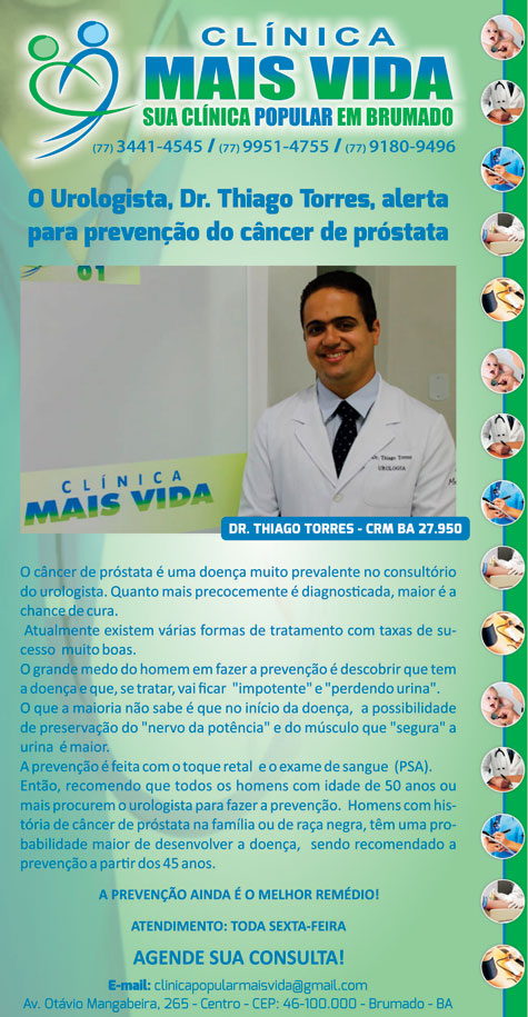 Clínica Mais Vida: Alerta ao câncer de próstata