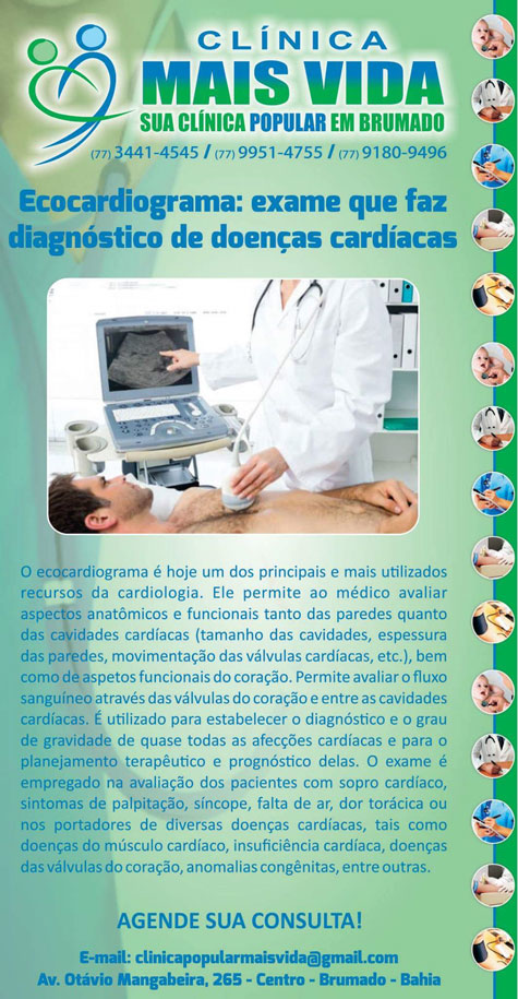Faça ecocardiograma na Clínica Mais Vida