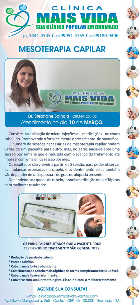 Mesoterapia Capilar na Clínica Mais Vida em Brumado
