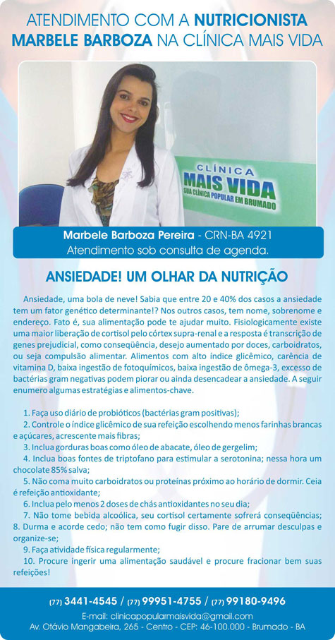 Ansiedade: Um olhar da nutrição na Clínica Mais Vida