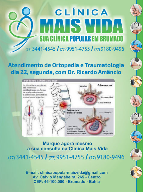 Clínica Mais Vida: Atendimento de ortopedia e traumatologia na segunda-feira (22)