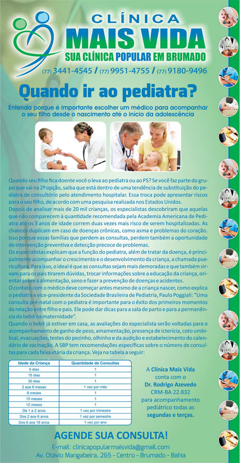 Clínica Mais Vida: Saiba quando levar o seu filho ao pediatra