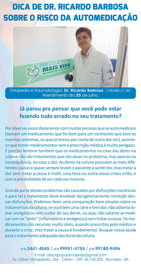 Clínica Mais Vida: Riscos da automedicação